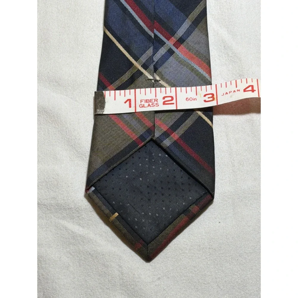 Mens Silk Plaid Necktie Navy Blue Olive Green Red Yellow Tartan RN 51093 Tie
